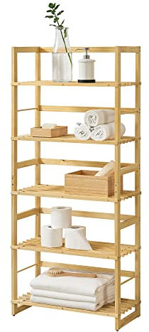 [en.casa] Standregal Luster mit 5 Ablagen Regal Badregal Haushaltsregal 58x27x136cm Natur