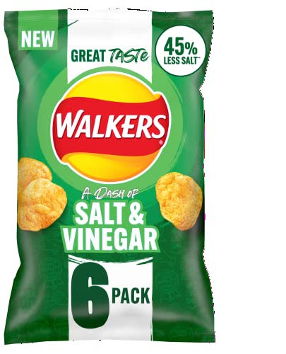 Walkers Less Salt Dash of Salt & Vinegar 6pk Green