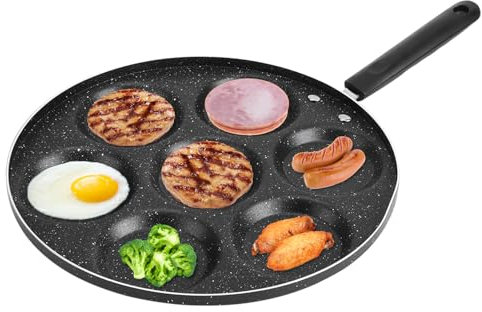 Hapivida Poêles à Crêpes, 11,8 Pouces 7 Trous Poêle à Frire Multi-Œufs Poêle à Frire Antiadhésive Mini Pancakes Maker pan Burger Moule Ménage Cuisine Ustensiles de Cuisine