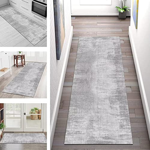 Teppich Läufer Lang Flur Küche Grau rutschfest Waschbar Küchenläufer Modern Teppichmatten 60X250CM Polyester Korridor Teppichläufer Flur Wohnzimmer Schlafzimmer Schmutzfangmatte Breite 40cm – 120cm