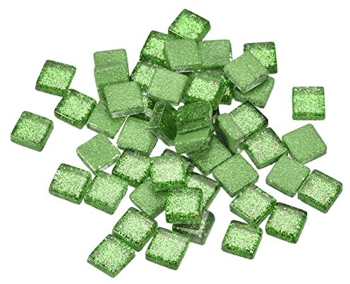 sourcing map Mosaïque Carrelage Tuile Tesselle, Verre Éclat Cristal Pièces Vrac Carré Paillettes Carreaux 1 x 1cm pour Maison Décoration, DIY Artisanat, Paquet de 100(100g, Fluorescent Vert)