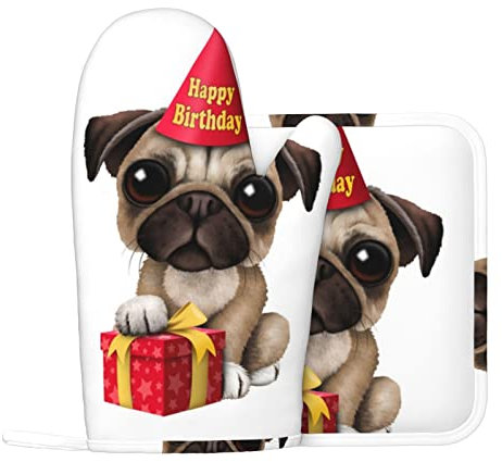 Hund Ofenhandschuhe und Topflappen Set für Küche Kochen und Backen und Mikrowelle Silikon Anti-Heiße Handschuhe + Anti-Heiß-Pad (Linke Handschuhe)