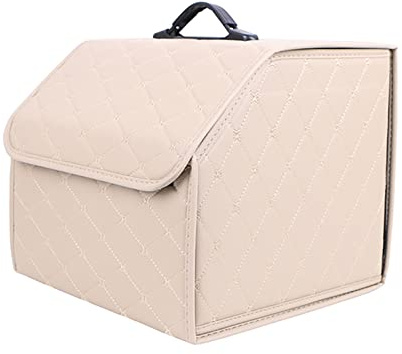 MAATEE Auto Kofferraum Organizer,für AAA,PU-Leder Faltbare Kofferraumtaschen,Rutschfester Langlebig Aufbewahrung Zubehör Innenraum,Beige-S