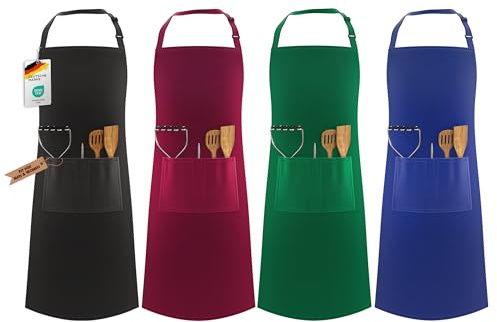 LEFUNDA® Kochschürze Wasserdicht Schürze mit 3 Taschen Verstellbare Grillschürze mit langen Bändern Küchenschürze für Männer Damen Küche Restaurant Café