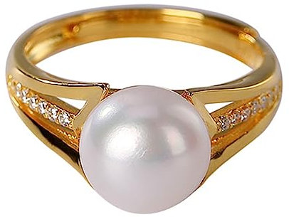RobertDTesta Damen S925 Sterling Silber Und Vergoldet Mode Perlenring Mit Verstellbaren Vintage Perlenring,Gold,9