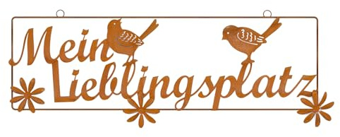 Spetebo Rost Gartenschild zum Hängen 54 cm - Mein Lieblingsplatz - Metall Gartendeko mit Schriftzug - Edelrost Spruchtafel Deko Schild Türschild Wandschild