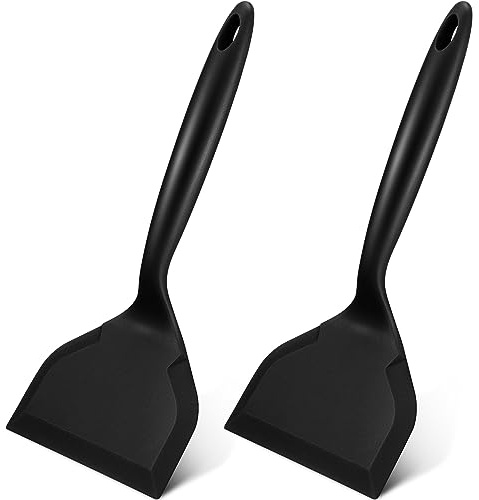 Shappy 2 Pcs Wide Spatula Tamagoyaki Omelette Silicone Shovel Turner Nonstick Fried Fish Spatula Wide Flexible Turner for Nonstick Cookware Egg Cookie Pancake(Black)