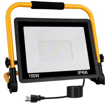 T-SUN 100W LED Work Light, Outdoor Waterproof Flood Light, Adjustable Portable Work Lights with with Plug, LED Work Light for Workshop, Job Site Emergency, Garage, Construction Site