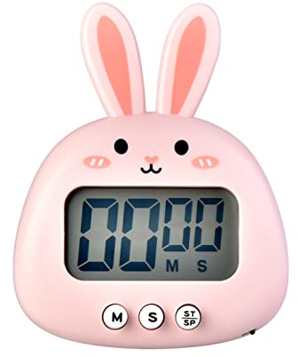 Niedlicher Hasen-Küchentimer, LED Großer Bildschirm Digitaler Küchentimer Magnetisch Stoppuhr Timer mit Uhr, Countdown-Timer Mini KochTimer (Ohne Batterie) (Rosa)