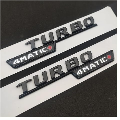 GerRit yzw6688 3D ABS Schwarz Logo Turbo 4MATIC Emblem Auto Kotflügel Abzeichen Turbo 4matic Aufkleber Kompatibel mit C117 W205 W204 W213 W212 Zubehör (Color : Glossy Black 2pcs)