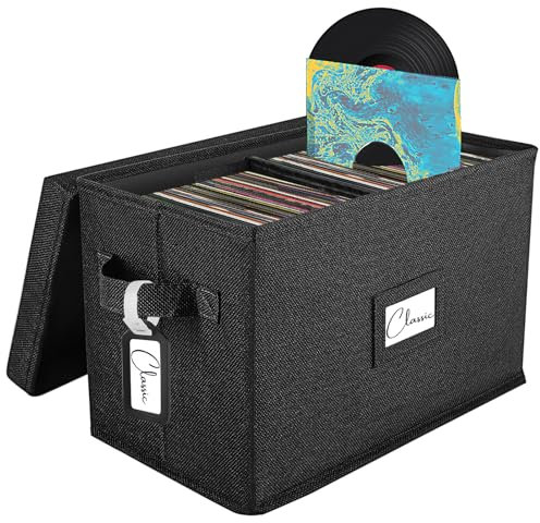 Woodoulogy Caja de almacenamiento de discos de vinilo para LP de 17.8 cm/45 RPM (negro, 1 unidad)
