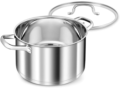 TEAMFAR kokgryta stor, 7,6 liter gryta i rostfritt stål, soppgryta induktion, glaslock, 3-lagers bas för alla typer av spisar, 26 cm pastagryta köttgryta för matlagning, obelagd & giftfri