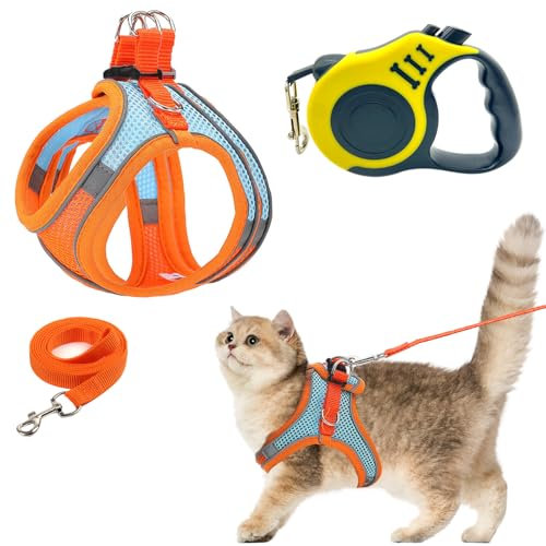 Svitzoot Katzengeschirr mit Leine Ausbruchsicher Automatisch Katzengeschirr verstellbar mit 1.5M Leine und Automatischem Retraktor Katzen Geschirr (S)