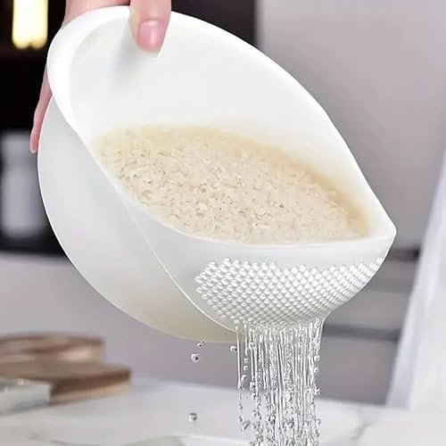 CHEFZOCO Escurridor de plástico, Colador de cocina, colador multiusos, Escurridor para arroz, Tamiz alimentos, Colador para frutas y verduras, Cesta escurridora, Capacidad 1 Litro, Libre BPA, Blanco