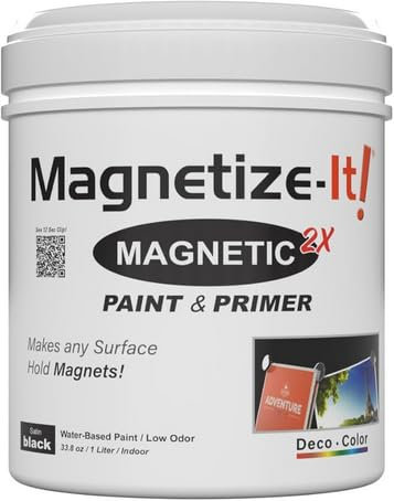 Magnetize-It! Magnetische Wandfarbe mit Grundierung (auf Wasserbasis) – Deco Color Extra Haftung und Nachhaltig, Allzweck-Innenraumfarbe 1L (Satin-Schwarz)