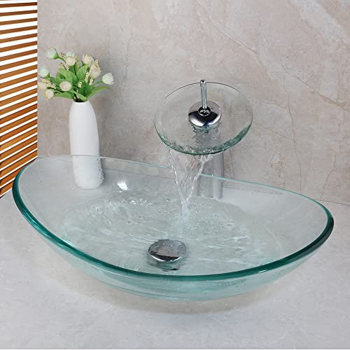 Focitland 22 Clear Bathroom Glass Vessel Sink Set