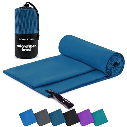Zenacross Asciugamano Palestra con Borsa per il Trasporto - Asciugamano Microfibra a Rapida Asciugatura e Versatile - Telo Palestra Taglie S - 100 x 50 cm - Blu Marino