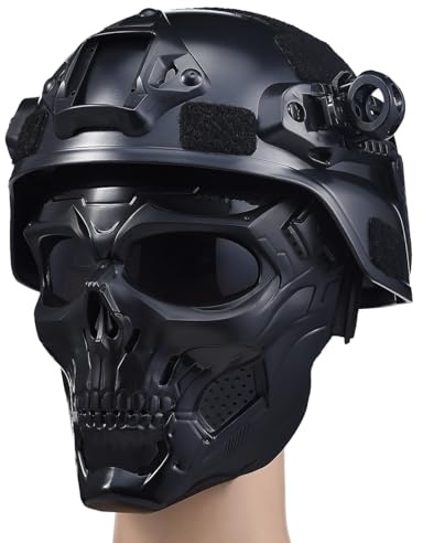 Airsoft Helmet and Mask,Tactical Skull Full Face Mask with Goggles - Military Protective Gear Set for Airsoft, Paintball, and Black Fast Helmets