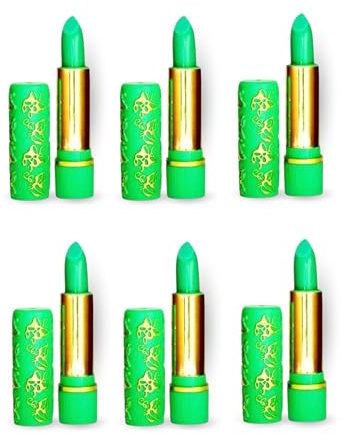 Set di 6 rossetti magici realizzati in Marocco, tonalità verdi, idratanti, a lunga durata, cambio di temperatura e pH, trucco nutriente, labbra polpose e brillanti