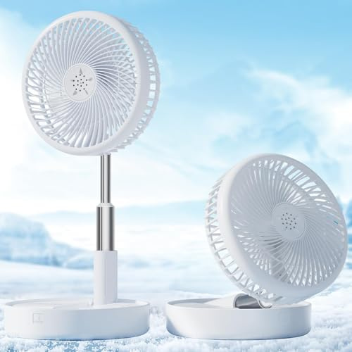Primevolve Battery Operated Fan,Portable Rechargeable USB Floor Table Desk Fan with Adjustable Height, 4 Speed Settings Pedestal Fan for Bedroom Camping Travel,White 7.7
