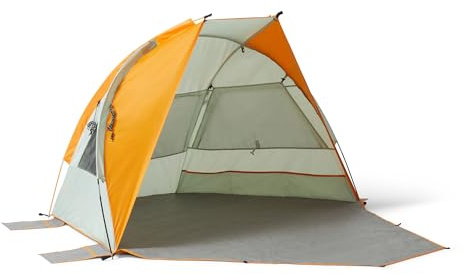 Amazon Basics Baldachin-Zelt mit Netzgitter, Schutz vor Sonneneinstrahlung UPF 50+, Campingzelt für Gartenpartys, Strand und Terrasse, 2.1 x 1.2 x 1.2m (LxWxH), Grau und Orange