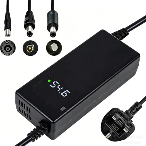 YANGZIDIANYUAN 54.6V 2A Charger for 48V Lithium-ion Batteries, E-Bike and Electric Scooter Battery Charger with LED Voltage Display, RCA 8mm and DC 5.5 x 2.1/2.5mm Connectors, UK Plug