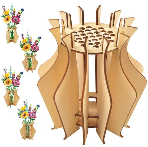 FloralGrace 1 vaso in legno per fiori Lego, bouquet con fiore, supporto in legno per rose Lego