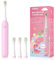 Brosse à Dent Électrique Enfant de 3-5-6-12 ans, Rechargeable Brosse a Dent Electrique Enfant avec Minuteur et 3 Modes, Étanche IPX7, 4 Têtes Douces, Autocollants DIY Drôles pour Filles Garçons(Rose)