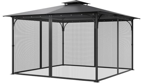 VEVOR Gazebo Netting Replacement, Fit Most 12 x 12 x 7.5 FT Gazebo Curtain, Outdoor Garden Net, 4-Panel Sidewall Mesh Net, Patio Midge Netting with Double Zipper, Canopy Screen (Netting Only)