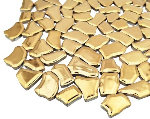 Piastrelle per mosaico irregolari in ceramica, 500 g, 2-4 cm, pietre per mosaico fai da te, artigianato, hobby, arte, decorazione da parete della casa (oro)