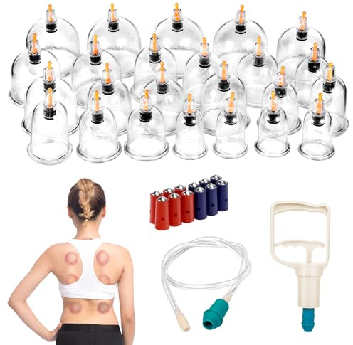 24 Pezzi Coppettazione Massaggio Set, Coppette per Cupping Therapy con Pompa a Vuoto, Coppettazione Su Tutto Il Corpo, Vacuum Terapia per Trattamento Cellulite e Sollievo dai Dolori Muscolari
