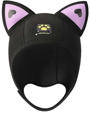 KeAiDMon Cappello da donna carino con orecchie da gatto, cappuccio termico in neoprene per immersioni, cappuccio regolabile ad alta elasticità, cappuccio termico regolabile (nero)