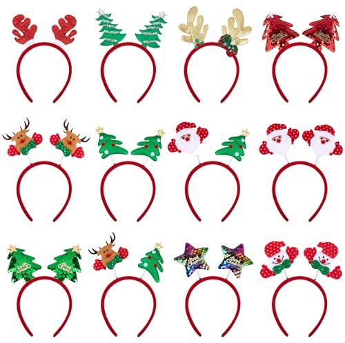 Yesaler Haarreifen Weihnachten Stirnband Haarreifen Haarschmuck Weihnachtsdeko Haarschmuck Für Weihnachtsfeier für Kinder und Erwachsene12 Stück