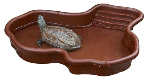 Sköldpadda vattenskål, reptil badpool med bottendränering, sköldpadda mat och vattenskål med rampsolning, reptilmatningsbadkar, halkfri reptilskål med ramp, för hamsterskorpion