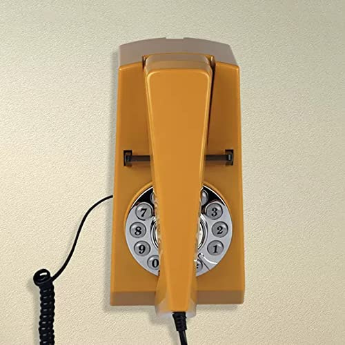 asdchZen Téléphone Fixe Rétro Classique, Téléphone Filaire Mural À Double Usage, Numérotation par Bouton-Poussoir, Jaune