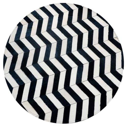 Tappeto rotondo realizzato a mano in pelle bovina, tappeto per soggiorno in morbida pelle, facile da pulire, design minimalista, grande 200 cm, realizzato a mano, tappeto in pelliccia per arredamento