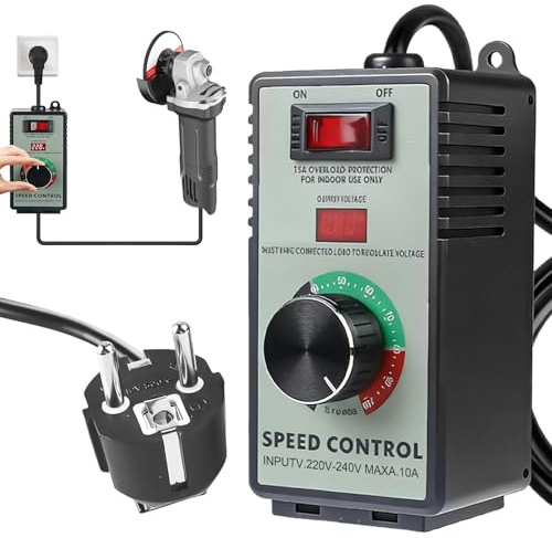VEGOATY Varvtalsregulator 220V: Spänningsregulator AC 220 V 10 A med överbelastningsskydd Toppeffekt 4000 W, Steglös varvtalsregulator för vinkelslip, blåsare, handborr, cirkelsåg (EU)