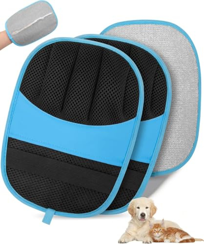 Merzio Pet Hair Remover Glove, 2-Pack Reusable Electrostatic Magic Brush for Dog & Cat Hair Removal, Double-Sided Grooming Mitt for Furniture, Clothes, Sofa, Carpet & Car Seat, Washable Fur Remover