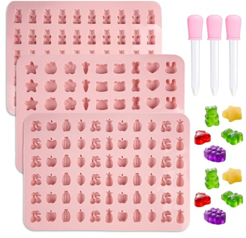 3 Piezas Moldes de Silicona para Caramelos, Moldes Gominolas Silicona | Mini Molde Gominolas Sin BPA, Formas para Gomas de Gelatina con 3 Pipetas, Fácil Desmolde, para Chocolates, Gelatina, Gomitas