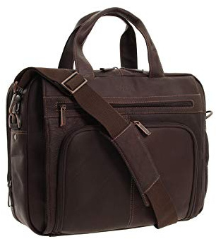 Kenneth Cole Reaction Full-Grain Colombian Leather Briefcase Expandable RFID 15.6 Laptop Computer Business Portfolio Shoulder Bag, Brown