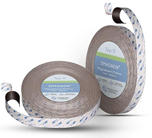 Smagtron Magnetband mit 3M Kleber Kleberücken selbstklebend 25,4mm + GRATIS Herz - Magnetklebeband Kombi Typ A + Typ B