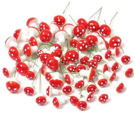 GMMH Deko Fliegenpilze am Drath, 35 St (15 mm) Steckpilze, Dekopilze Mini Pilze zum Basteln, Dekoration, Tischschmuck für Hochzeit, Kindergeburtstag, Miniatur Landschaften Garten, Weihnachten