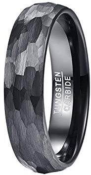 VAKKI 6mm Black Ring for Men Women Faceted Tungsten Wedding Band Brushed Finish Friendship Ring Size S
