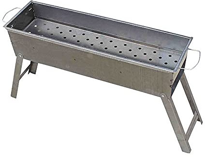 MYAOU Rectangular Stainless Steel Folding Pedestal Charcoal Barbecue Grill Outdoor Barbecues & Smokers - Silver