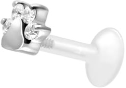 PIERCINGLINE PTFE Labret mit Innengewinde | TITAN AUFSATZ KRISTALLPFOTE| Piercing Lippe Nase Ohr Helix | Farb & Größenauswahl