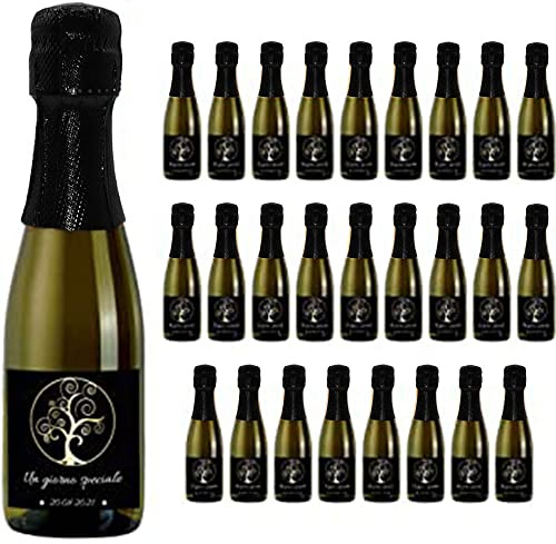 24 Bottiglie mignon di Prosecco DOC Spumante Extra Dry Personalizzato - Idea esclusiva e originale per bomboniere di matrimonio, comunione, battesimo e anniversario (Albero della vita, 0,20L)