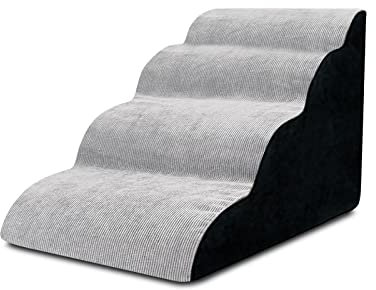Galatée Haustiertreppe, Schwamm-Hundetreppe Mit Hoher Dichte, Hundetreppe Mit Waschbarem Bezug, Tragbare Hundetreppe rutschfest, Hunderampen-Sofabett(4-Stufen, Grau)