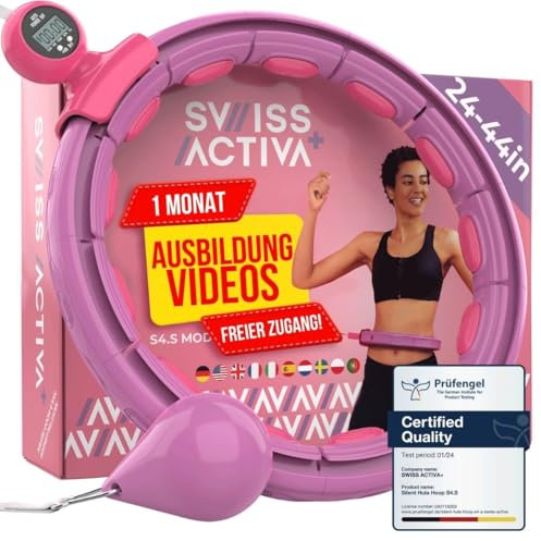 Swiss Activa+ S4.S Silent Hula Hoop Reifen Erwachsene mit Zähler 60-112cm - Extra leiser - Fällt Nicht runter für Frauen zum abnehmen - Smarter Fitness mit Gewicht