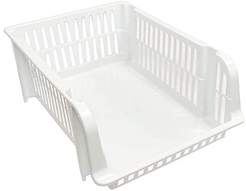 Acan Tradineur - Cesta apilable de plástico, expositor, estante portaobjetos, organizador de frutas, verdura, ropa, cocina, baño (Blanco, 43 x 32 x 16,5 cm)