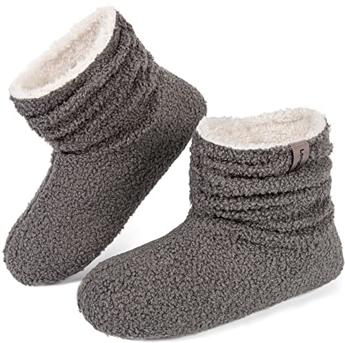 LongBay Womens' Slipper Boots Soft Memory Foam Women Bootie Slippers Warm House Shoes, Grey UK 6-7